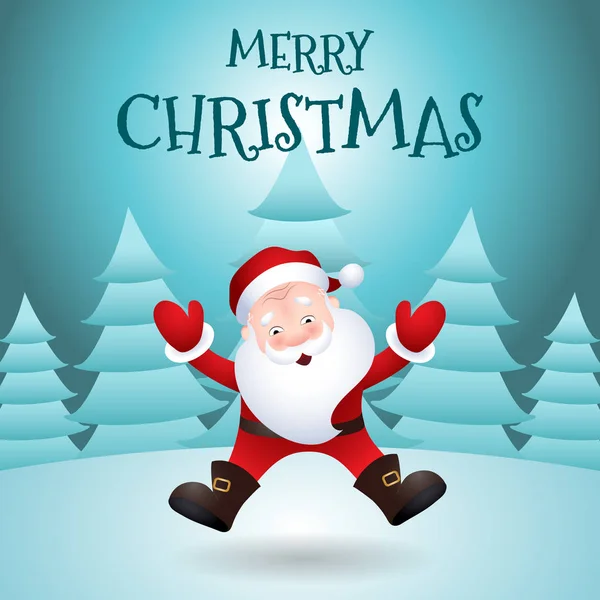 Vrolijk kerstfeest. Happy Santa Claus in bos. Vectorillustratie — Stockvector