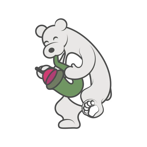 Белый медведь играет на музыкальном инструменте на саксофоне с немой векторной иллюстрацией — стоковый вектор