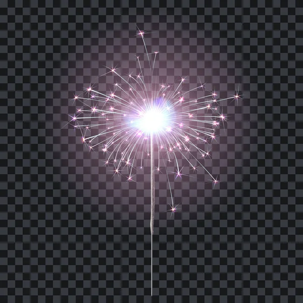 Éclairage bengale ou scintillant élément de décoration festive. Feu d'artifice magique pour vacances et anniversaire. Isolé sur fond transparent. Illustration vectorielle — Image vectorielle