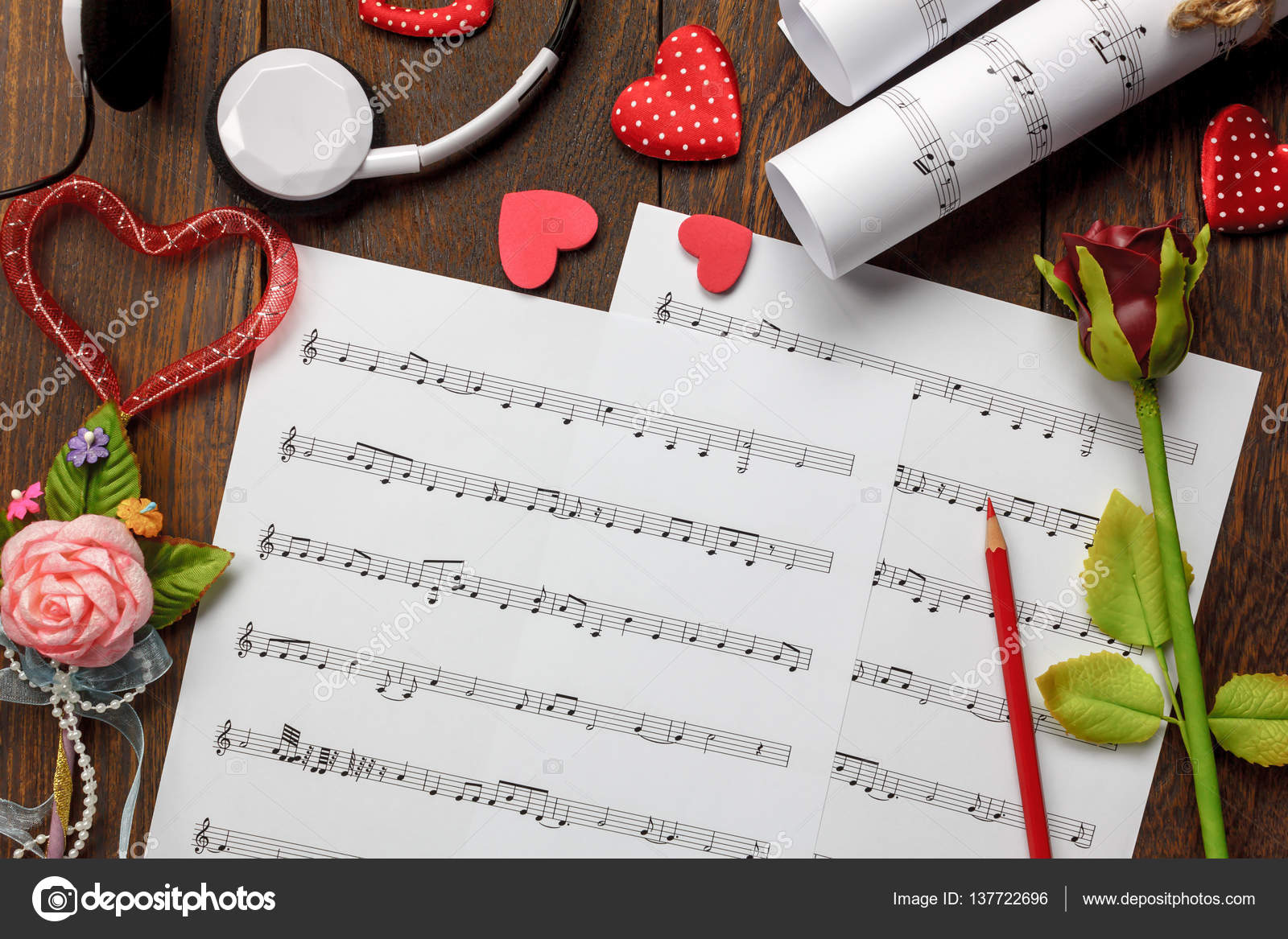 Top view valentines day love song music background. Stock Photo by  ©osaba-stock 137722696