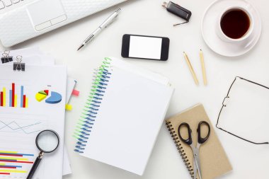 «Ana sayfa» görünümü aksesuarları ofis Resepsiyon concept.mobile telefon, kahve, değil