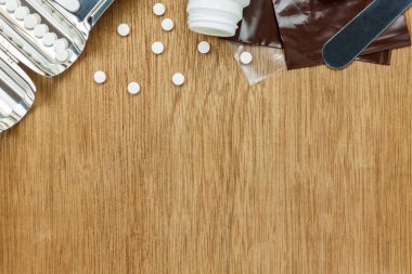 Üstten Görünüm tıbbi kavramı renkli tıp, hap, Tablet.