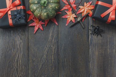 Görünümü top / yatıyordu Cadılar Bayramı Balkabağı ve aksesuarlar veya öğeleri düz.