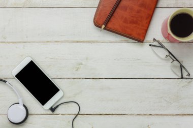 Teknoloji ve ofis Resepsiyon arka plan kavramının Üstten Görünüm.