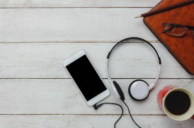 En iyi masa Aksesuar iş ofis Resepsiyon arka plan kavramının genel gider görünümü.