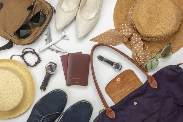 Havai görünümü moda erkek ve kadın kavramı arka plan ve Aksesuar seyahat.