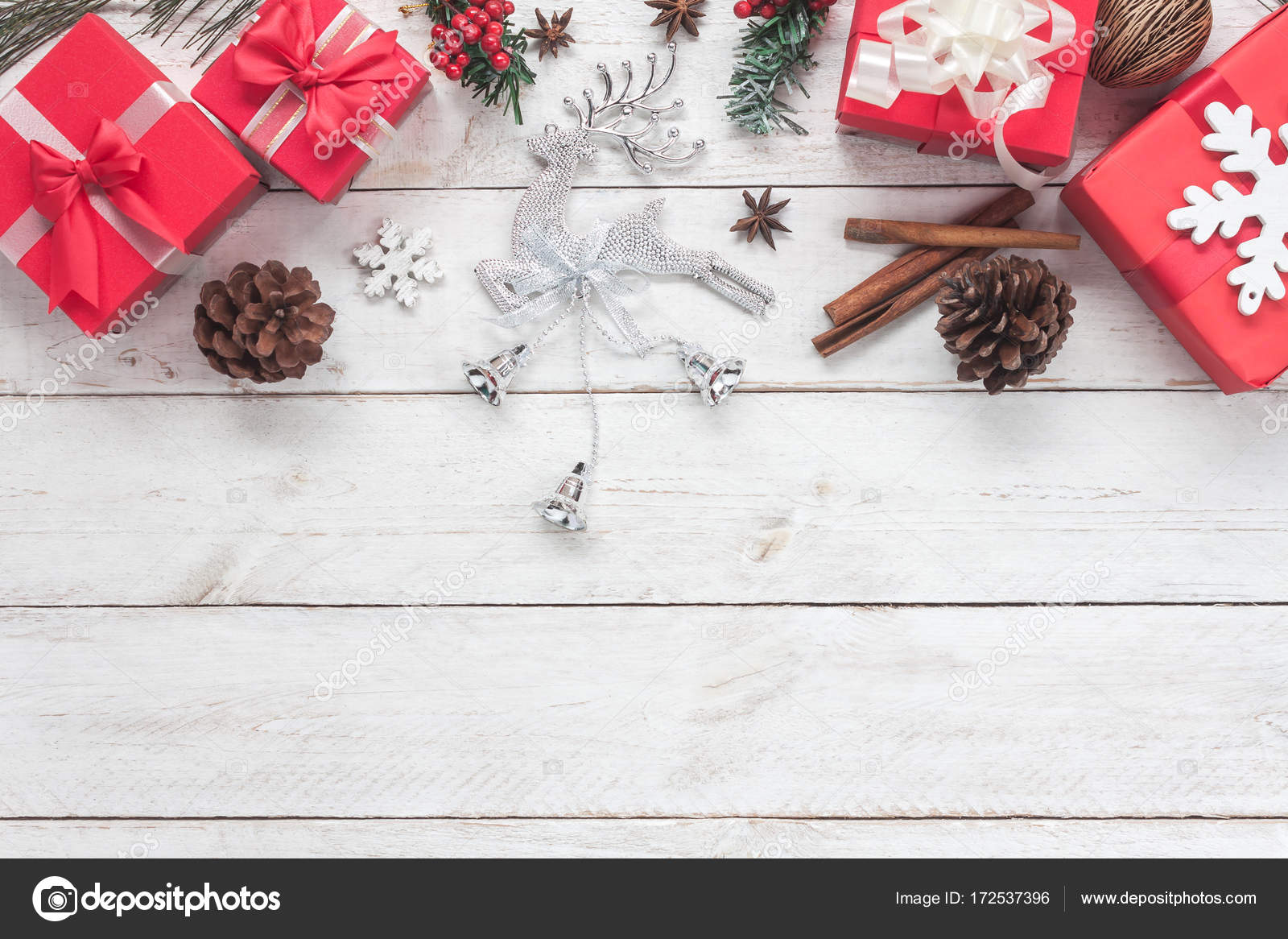 above view of merry christmas decorations happy new year ornaments conceptessential difference objects on modern rustic wood white background at home - Essential Christmas Decorations above view of merry christmas decorations happy new year ornaments conceptessential difference objects on modern rustic wood white background at home - Essential Christmas Decorations