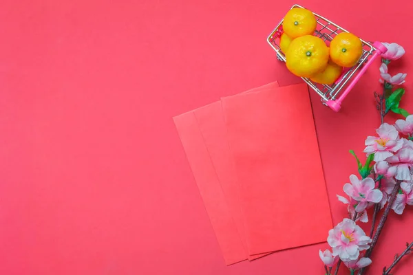 Imagen Laico Plano Artículos Decoración Adornos Para Año Nuevo Chino — Foto de Stock