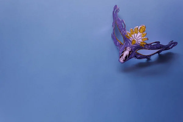 Flat Lay Aerial Image Beautiful Purple Silver Carnival Mask Carnival — Stock Photo, Image