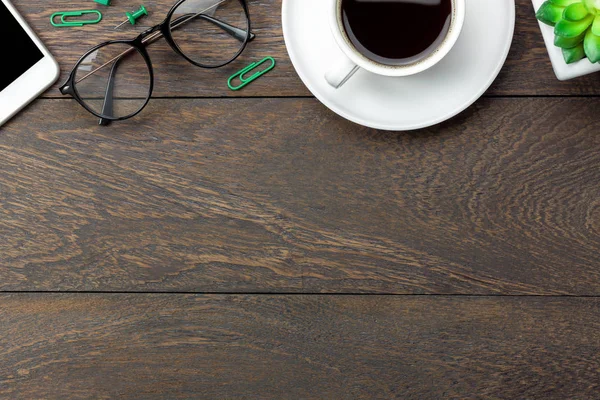 Table top view aerial image stationary on office desk background