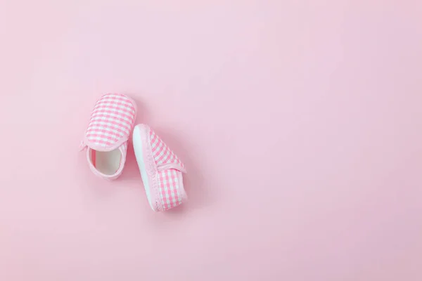 Tisch Top Ansicht Luftbild Von Kindermode Hintergrundkonzept Flache Lag Schuh — Stockfoto