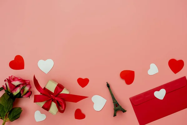 Tavolo Vista Dall Alto Immagine Aerea Decorazioni San Valentino — Foto Stock