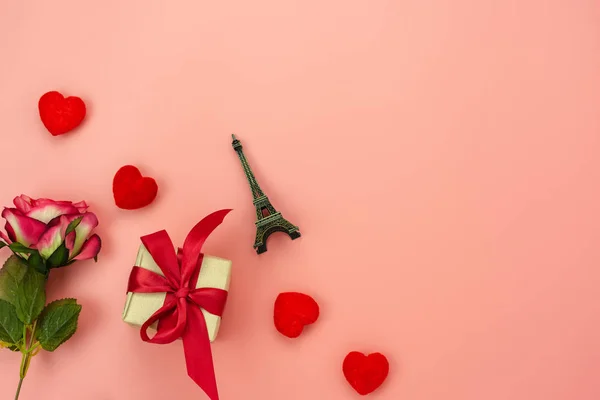 Tavolo Vista Dall Alto Immagine Aerea Decorazioni San Valentino — Foto Stock