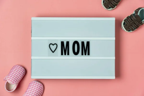 Draufsicht Luftbild Der Dekoration Happy Mother Day Urlaub Hintergrundkonzept Flache — Stockfoto