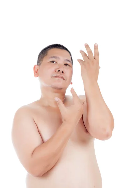 Retrato de la gordito desnudo asiático hombre poses como un hermosa mujer . — Foto de Stock