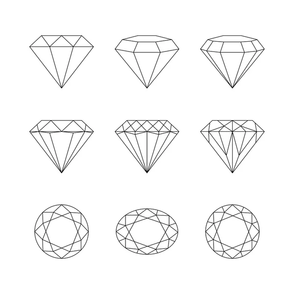 Diamantes, piedras preciosas que facetan patrones vectoriales en un fondo blanco — Vector de stock