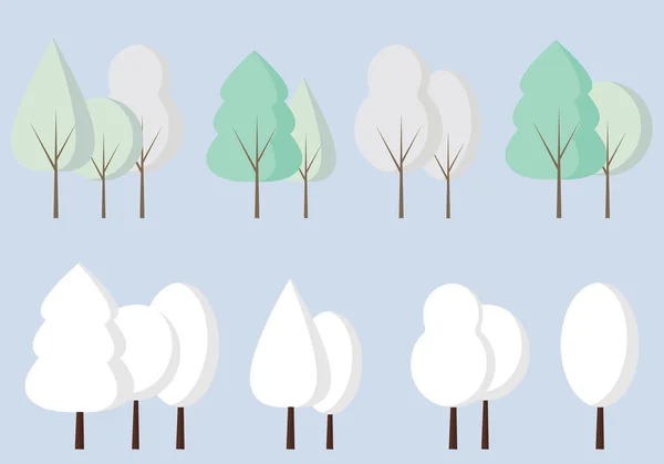 Set di icone piatte alberi invernali — Vettoriale Stock