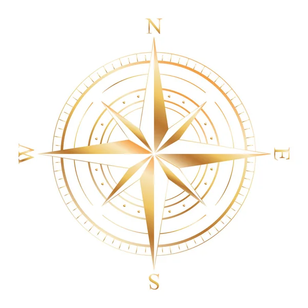 Gold Compass Rose. Vector illustration. — Stock Vector