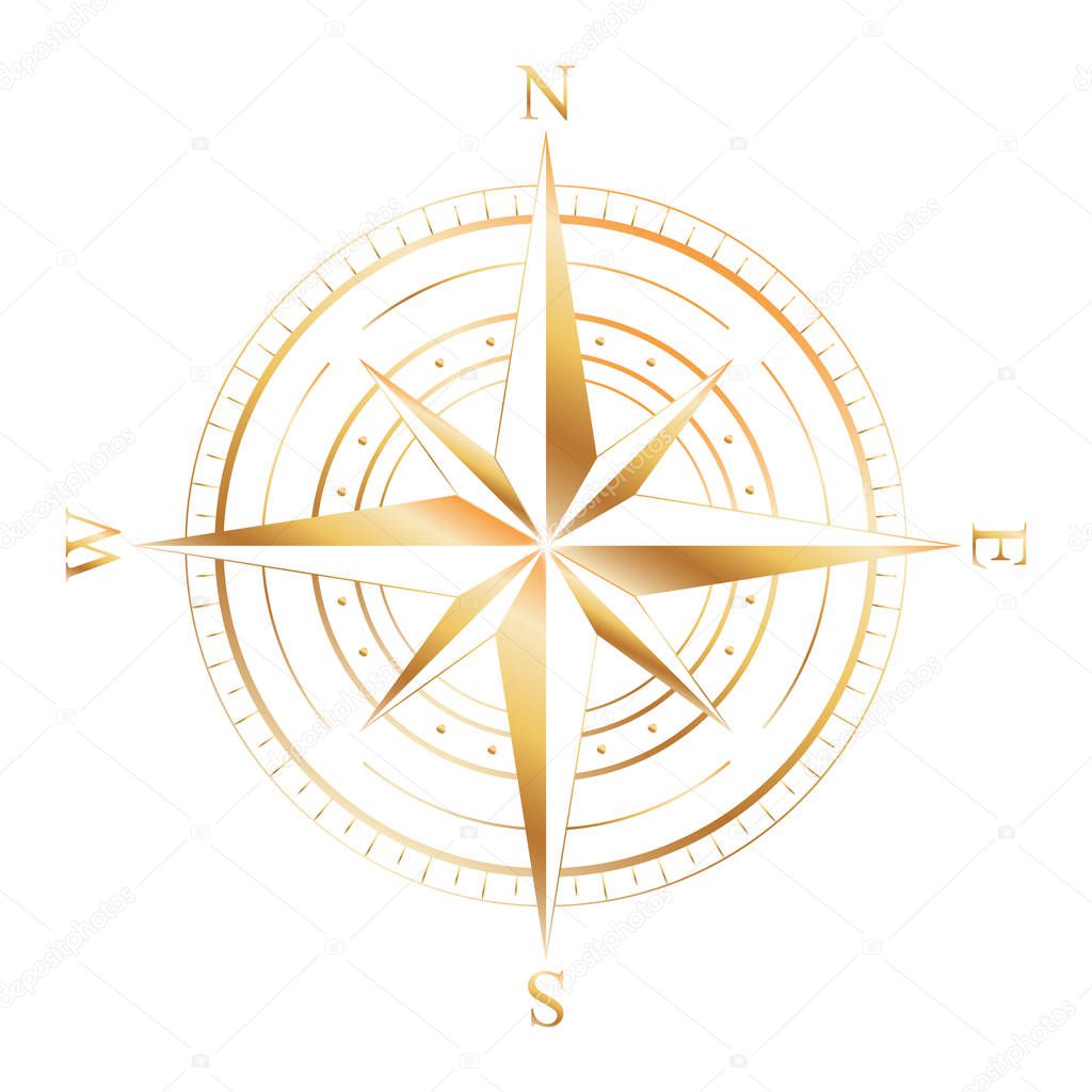 Gold Compass Rose. Vector illustration.