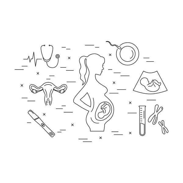 Pregnancy and childbirth. Vector line icons. — Stock Vector