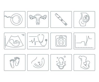 Gebelik ve doğum. Vektör hat simgeler.