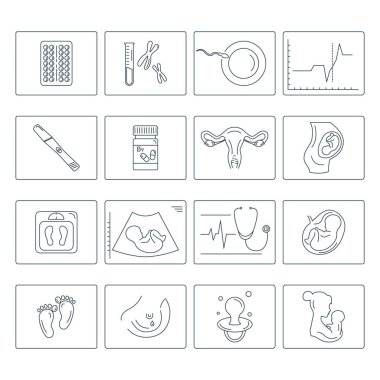 Gebelik ve doğum. Vektör hat simgeler.
