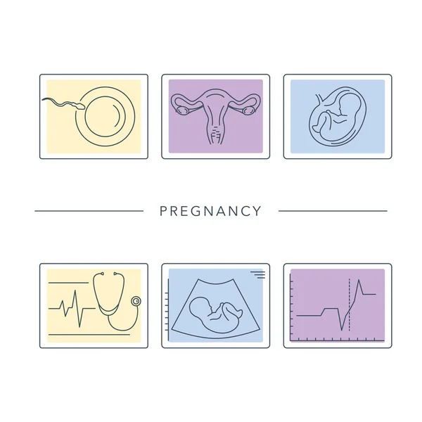 Pregnancy and childbirth. Vector line icons. — Stock Vector