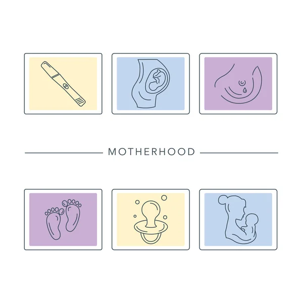 Embarazo y parto. Iconos de línea vectorial . — Archivo Imágenes Vectoriales