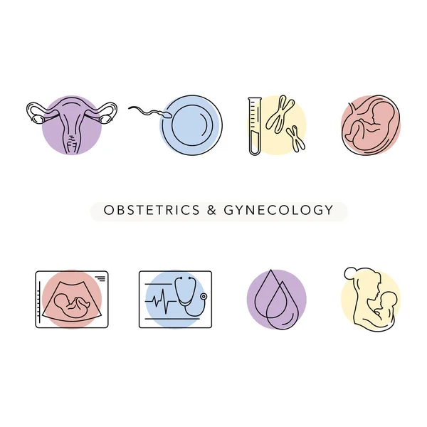 Těhotenství a porod. Vektorové čáry ikony. — Stockový vektor