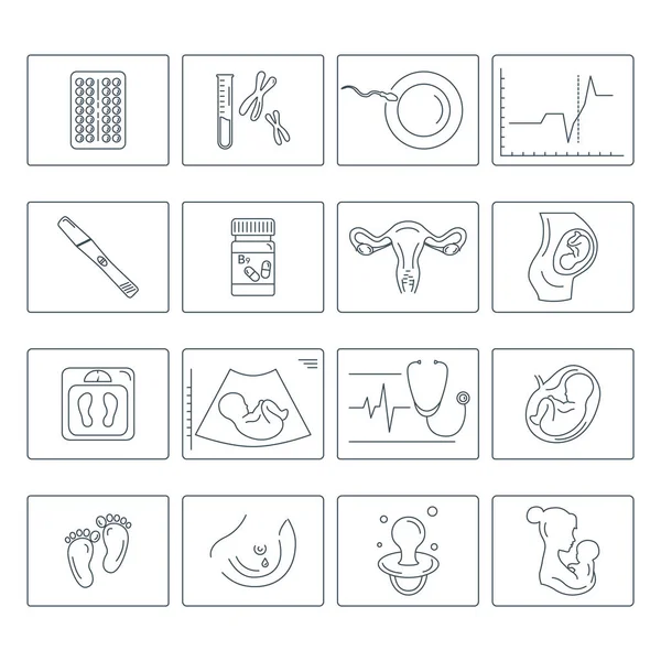 Pregnancy and childbirth. Vector line icons. — Stock Vector