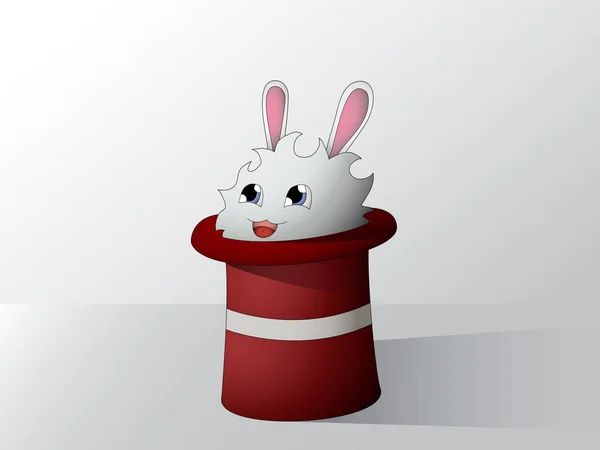 White cartoon rabbit sits in hat