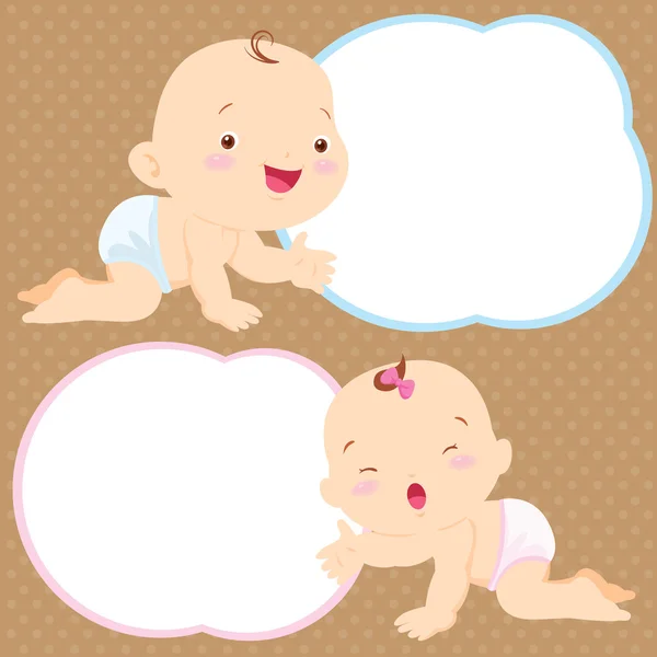 Cute baby boy and girl space frame — Stock Vector