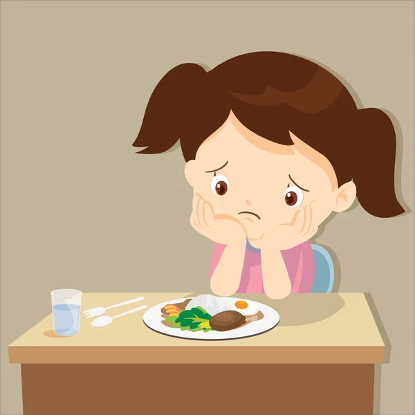 Flicka uttråkad med mat — Stock vektor