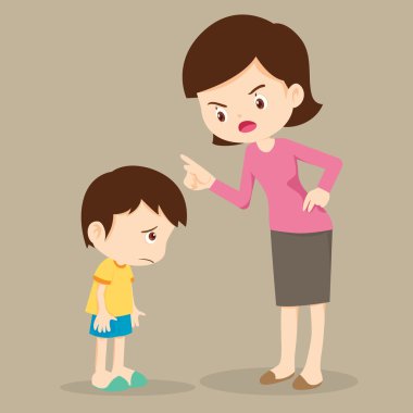 Mother angry at her son and blame clipart