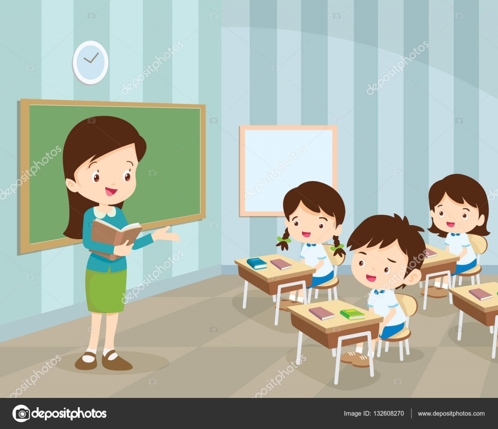 Young teacher and students in classroom Stock Vector Image by ©watcartoon  #132608270