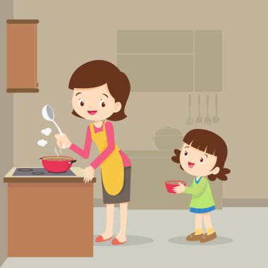 mutfakta yemek anne ve kız