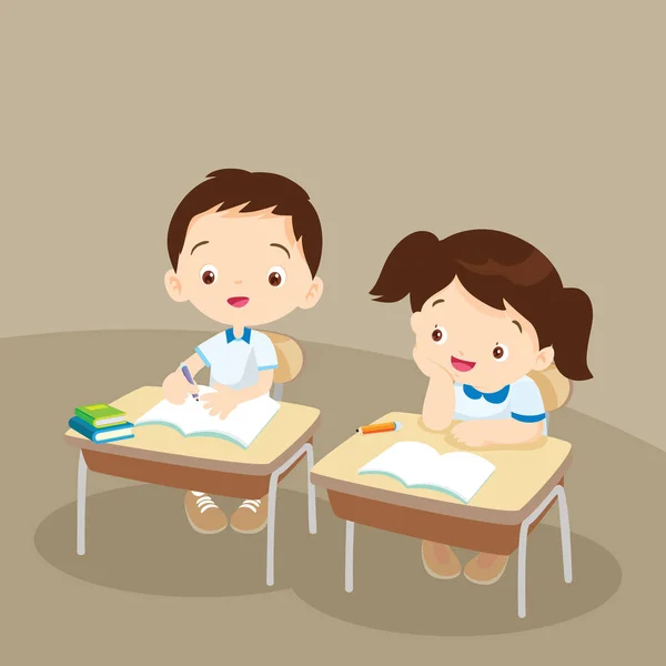 Boy and girl students learning — Stock Vector