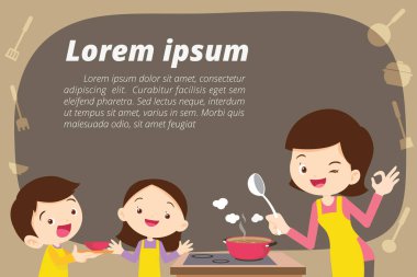 Anne kızı ve oğlu pişirme