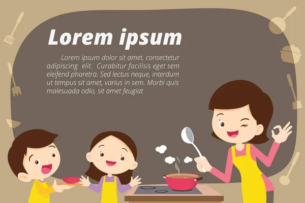 Anne kızı ve oğlu pişirme