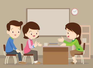 family talking with teacher clipart