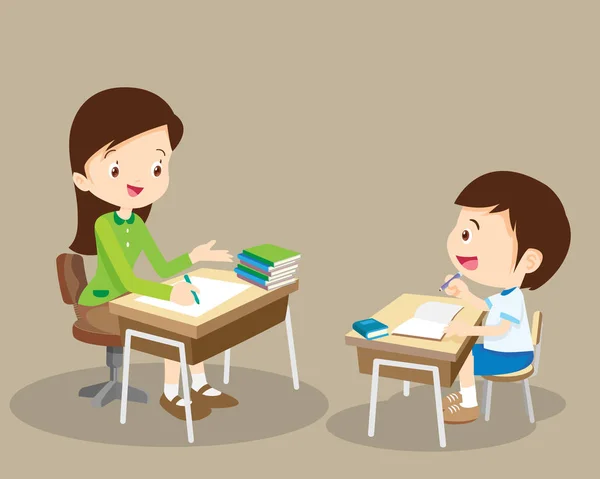 Woman teacher tutor tutoring kid — Stock Vector