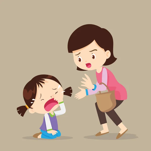 Llorando niña y madre — Vector de stock