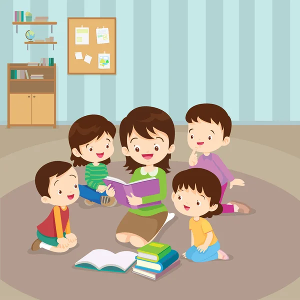 Učitel, čtení pro děti — Stockový vektor