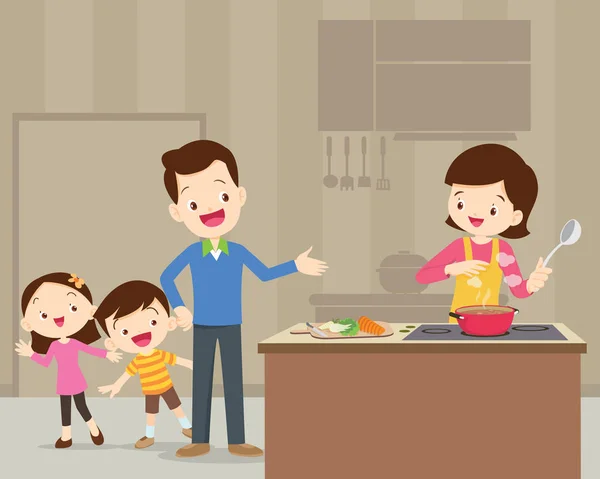 快乐可爱家庭烹饪 — 图库矢量图片