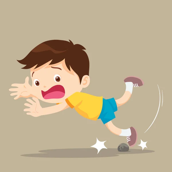 Boy falling stumble tripping over stone — Stock Vector