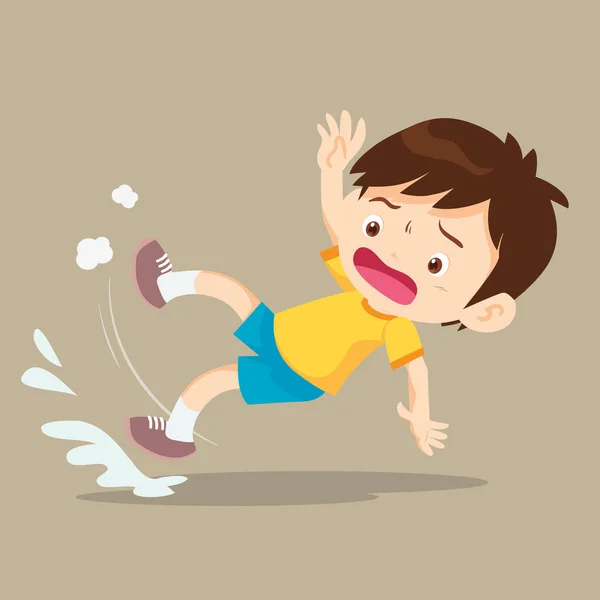 Boy falling on wet floor — Stock Vector