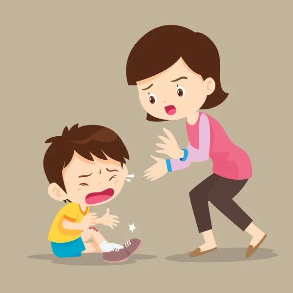 Mother looking at boy with wounds on his leg — Stock Vector