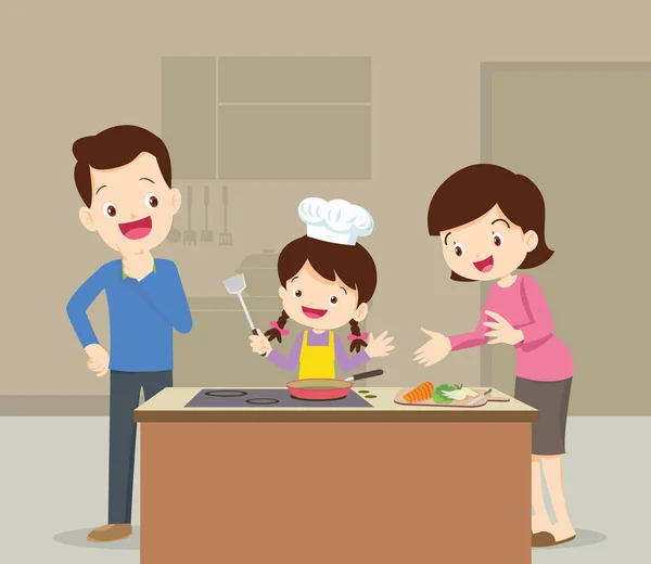 Familia e hija cocinando — Archivo Imágenes Vectoriales