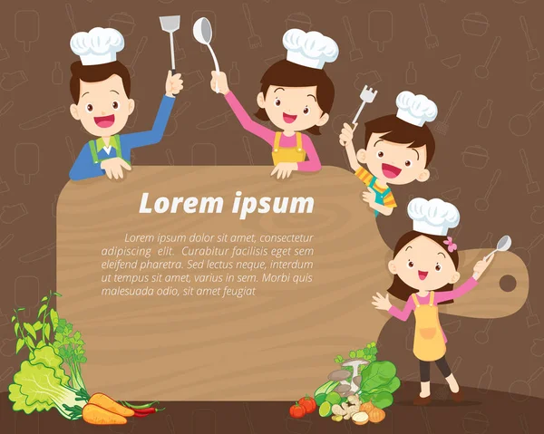 Leuke familie koken achtergrond — Stockvector