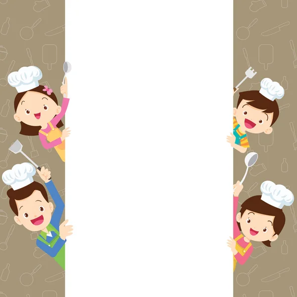 Cute family happy cooking with space frame — Stock Vector